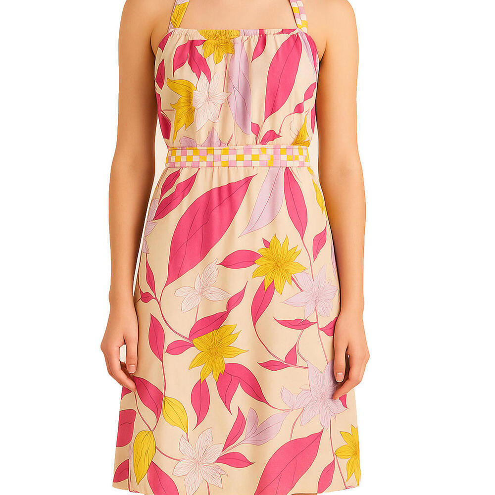 Emilio Pucci US4 Pink Yellow Halter Dress Y2K Floral Designer Summer Resort Mini